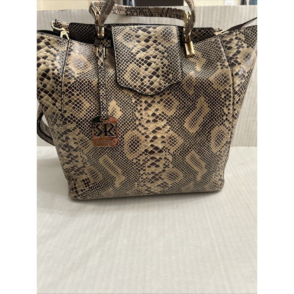 Silver Rose Handbag Snake Print Black Beige